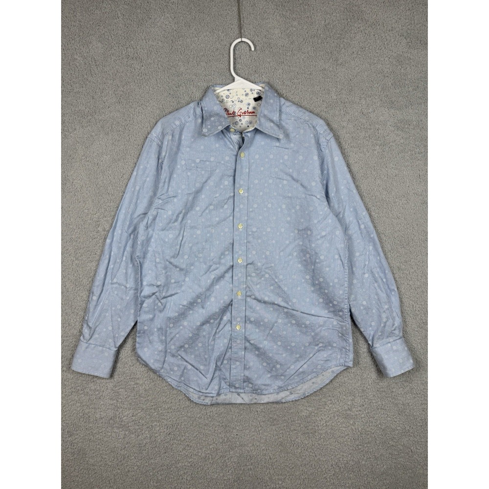 Robert Graham Men's L Light Blue Striped Polka Dot Flip Cuff Button Shirt Cotton